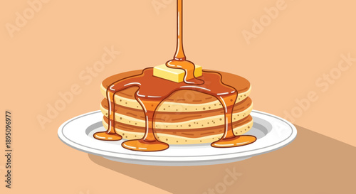 Delicious stack of pancakes with maple syrup and butter.