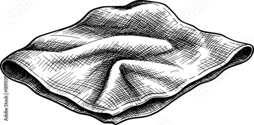 Monochrome drawing of a cloth with detailed crosshatching