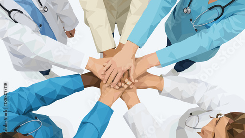 Healthcare team unity: low poly medical professionals collaborating