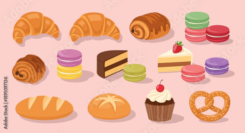 Assortment of Delicious Baked Goods and Sweet Pastries Illustration