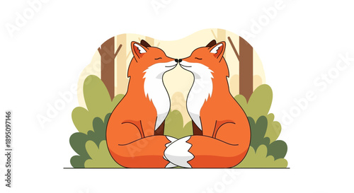 Cute Fox Couple Touching Noses Vector