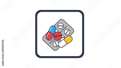 Colorful pills and tablets in a minimalist blister pack design