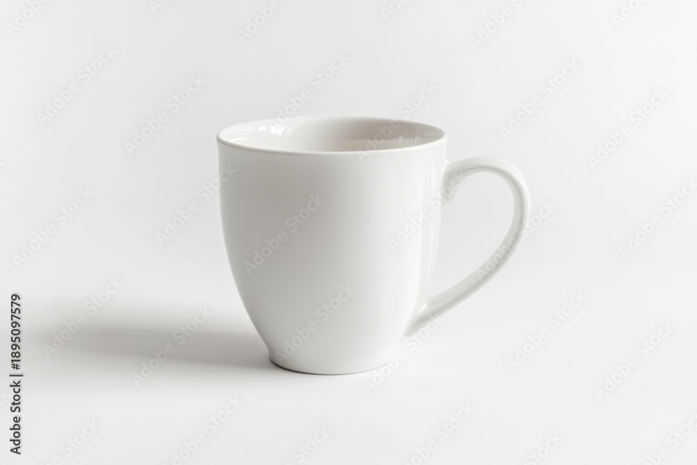 Obraz premium Classic white ceramic coffee mug isolated on white background with soft shadow. Minimalist mockup for branding or design