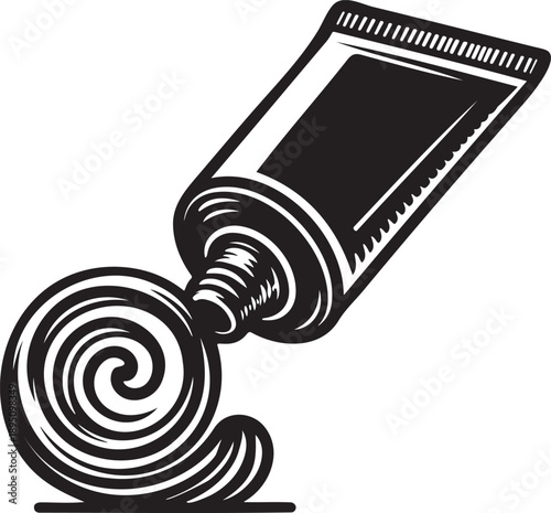 Black and white illustration of a squeezed out toothpaste