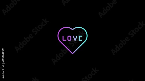 Glowing neon heart beat animation with love icon isolated on black background, abstract romance signal concept