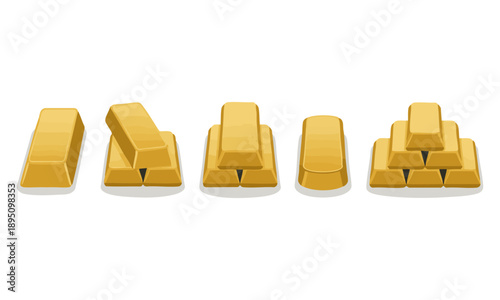 Gold ingot variation lineup isolated on white studio background vector illustration, easily editable.