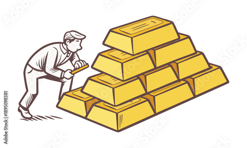 Gold bullion bar variations horizontal lineup isolated on white background, easily editable.