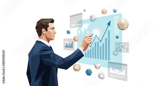 Geometric business growth concept with data visualization and analytics