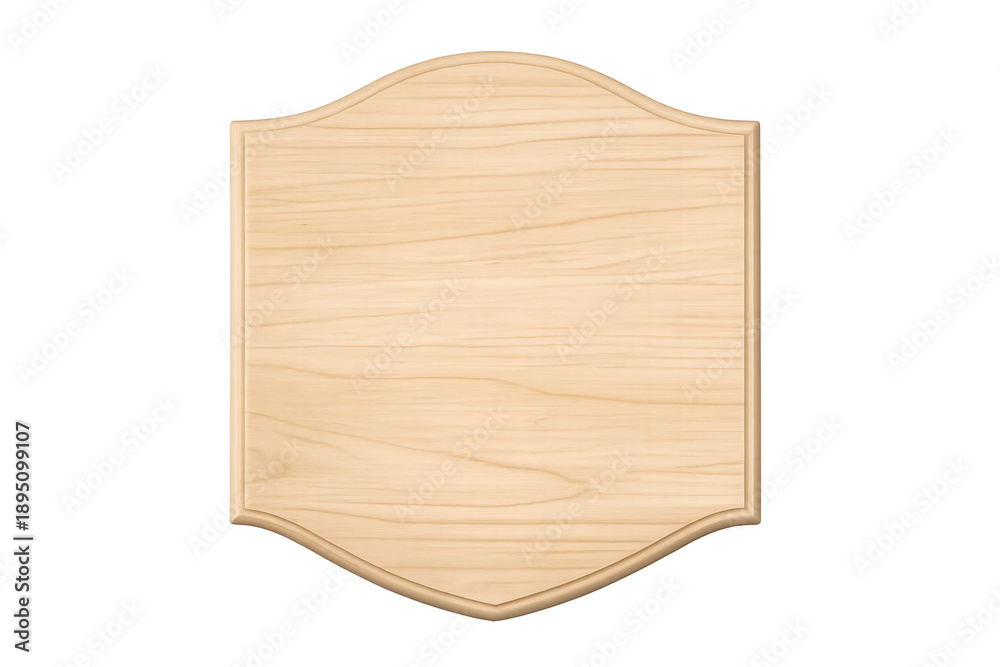 Naklejka premium Blank wooden sign with rustic light wood texture, empty shield shape plaque isolated on transparent background