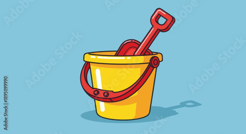 Vibrant Yellow Sand Bucket and Red Shovel for Summer Beach Fun