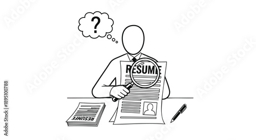 Man reviewing resume with magnifying glass thinking about job application process