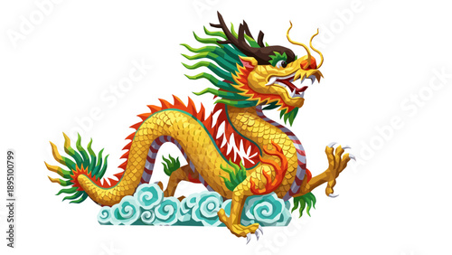 Wallpaper Mural Colorful traditional chinese dragon with clouds on white background Torontodigital.ca