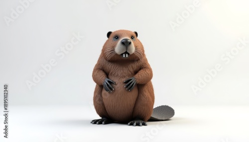Cartoon beaver standing and looking curiously with a playful expression  