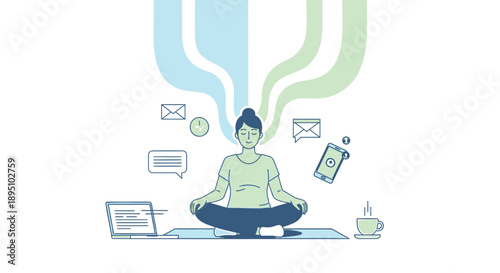 Meditating person with digital distractions vector
