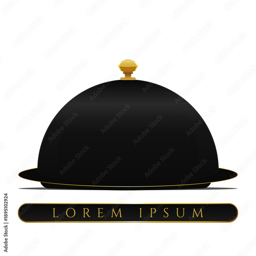 Fototapeta premium Elegant Black Food Cloche with Golden Trim and Lorem Ipsum Banner