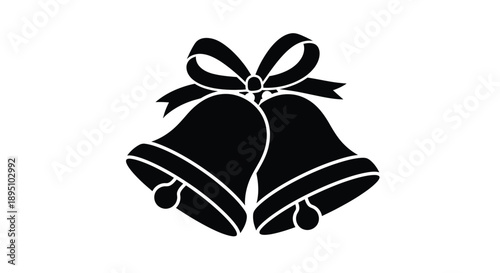 Festive christmas bells illustration in a stark black silhouette