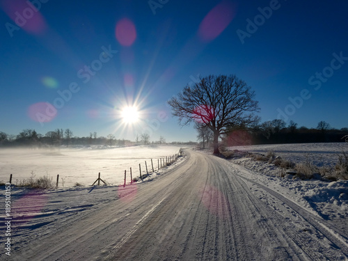 Sunlit Winter Countryside Road