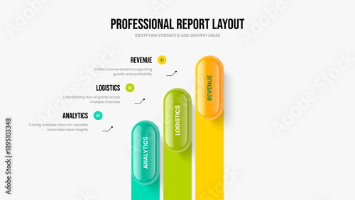 Marketing Profile Frame Template Vector Illustration. Digital Proposal 3 Step Infographic Slideshow Design. Business Overview Three Element Diagram Slide Layout.