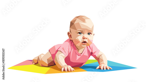 Geometric polygonal baby crawling on colorful mat design