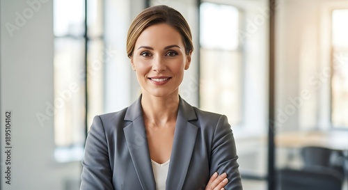 A confident businesswoman standing in a modern office with her arms crossed Free Download A confident businesswoman standing in a modern office with her arms crossed - GFXLoad