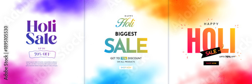 Happy Holi Sale social media feed template. Holi sale advertisement with vibrant colors. Vector illustration of Happy Holi Sale banner template for app and website