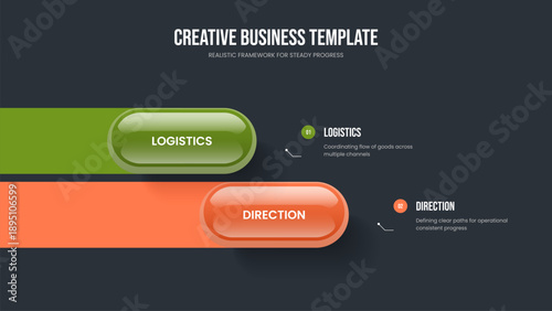 Company Introduction Two Step Diagram Slideshow Layout. Digital Proposal Frame Template Vector Illustration. Enterprise Showcase 2 Option Infographic Presentation Design.