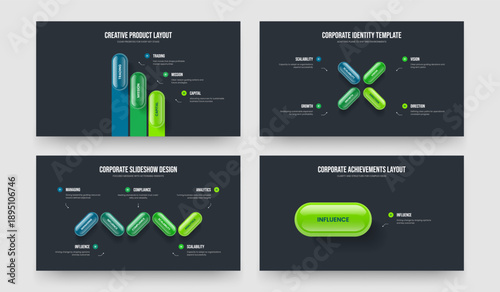 Company Briefing 3 4 5 1 Option Infographic Slideshow Layout Collection. Corporate Planning Three Four Five One Step Diagram Frame Design Vector Illustration Bundle.