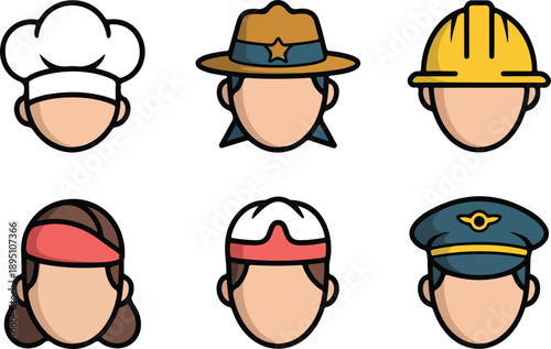 Headwear Collection  Chef, Sheriff, Builder, Seaman, and Pilot Hats