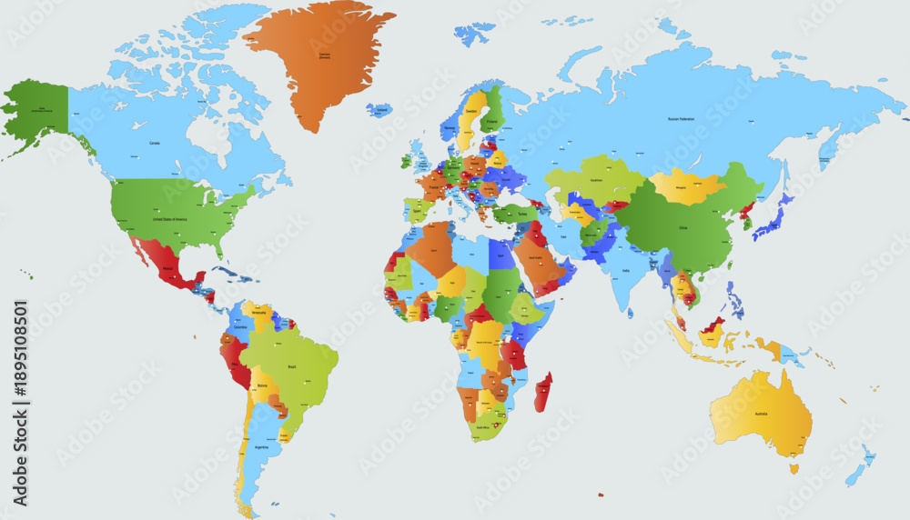 Fototapeta premium World map. Color modern vector map. Silhouette map.