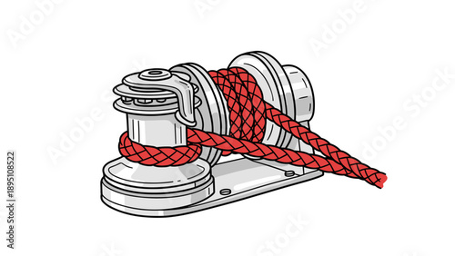 Stylized sailboat winch with red rope: nautical equipment illustration