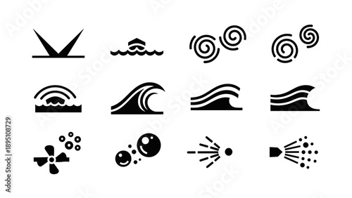 Minimalist water and wave icons set for graphic design projects
