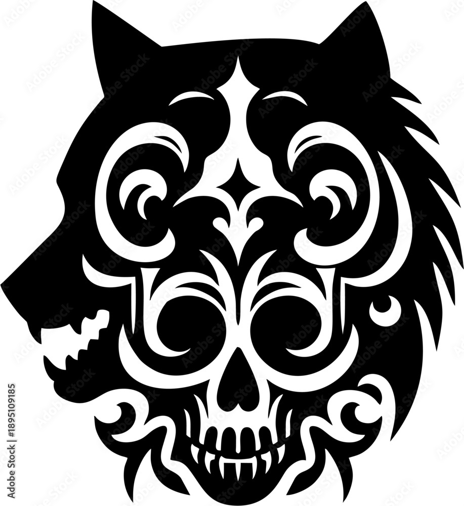 Fototapeta premium Ornamental Wolf Skull Silhoue...
