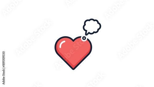 Red heart with thought bubble on white background expressing love and imagination