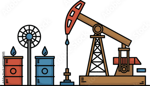 Oil and Petroleum Industry  Fuel Extraction and Equipment Vector Set