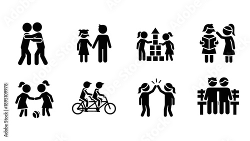 Collection of kids engaged in activities: silhouette style icons