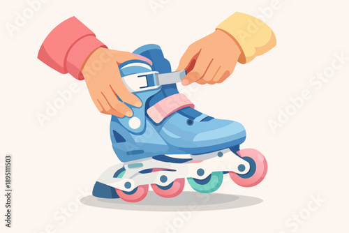 Hands adjusting inline skate, securing the buckle for safety and recreation