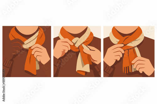 Person tying a scarf knot, demonstrating how to wear winter neckwear fashion