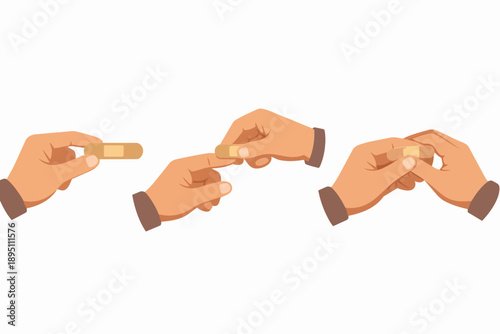 Applying adhesive bandage on a finger, taking care of an injury, first aid process