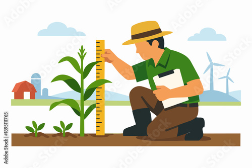 Agronomist measuring plant growth, researching sustainable agriculture methods