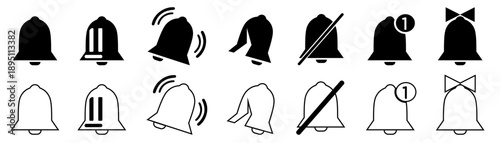 Collection of notification bell icons, ringing.