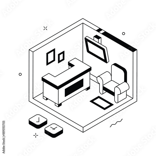 A beautifully designed isometric illustration of corporate office space