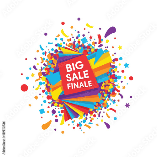 Colorful Confetti Surrounding Big Sale Finale Sign.