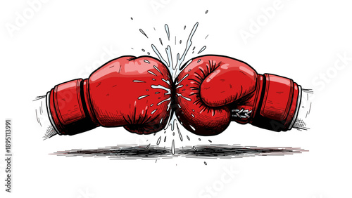 Dynamic clash of red boxing gloves with energetic impact splash