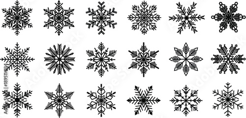 Black snowflakes on white background for winter designs