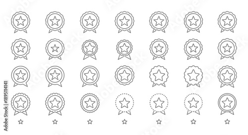 Star Badges and Ribbons Icons Collection, Award Medals and Recognition Symbols Set