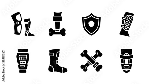 Set of silhouette sport shin guards and protective gear icons