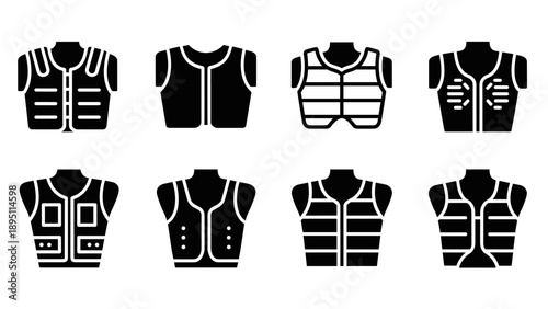 Silhouette designs of tactical and protective vests in various styles