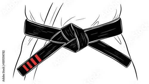 Karate belt knot with red stripes embodying martial arts mastery