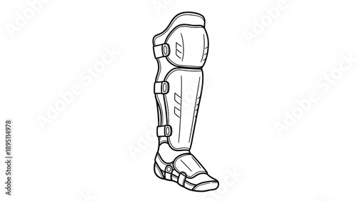 Detailed linear drawing of protective leg guard for sports and safety gear designs