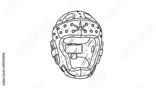 Hockey goalie mask sketch featuring detailed line art design
